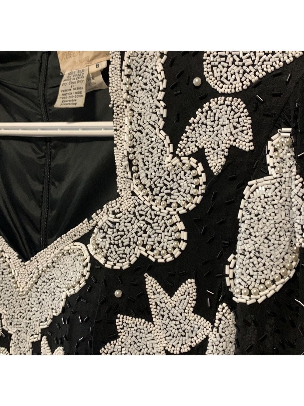 Mezza Luna Vintage Silk Beaded Black White Party Cocktail Evening Dress Size 8 - Picture 4 of 15